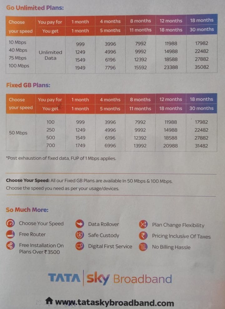 tata sky broadband plans